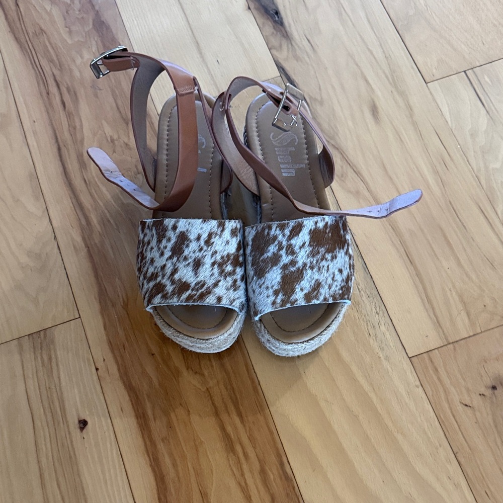 Women's Brown Cowhide Espadrille Sandals with Ankle Strap